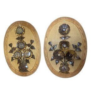 Vintage Carved Coconut Shell Art 3D Veneer Floral Wall Hanging Philippines 13"